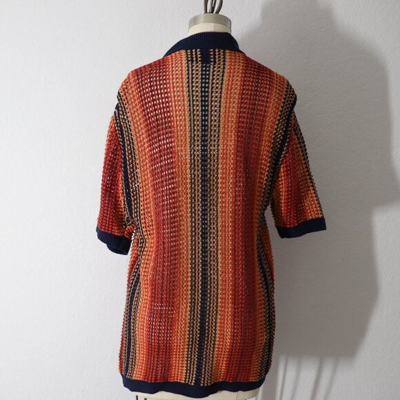 Massive Luxury Edition Men M Crochet Knit Button Down Collared Shirt Top Orange - Picture 2 of 7